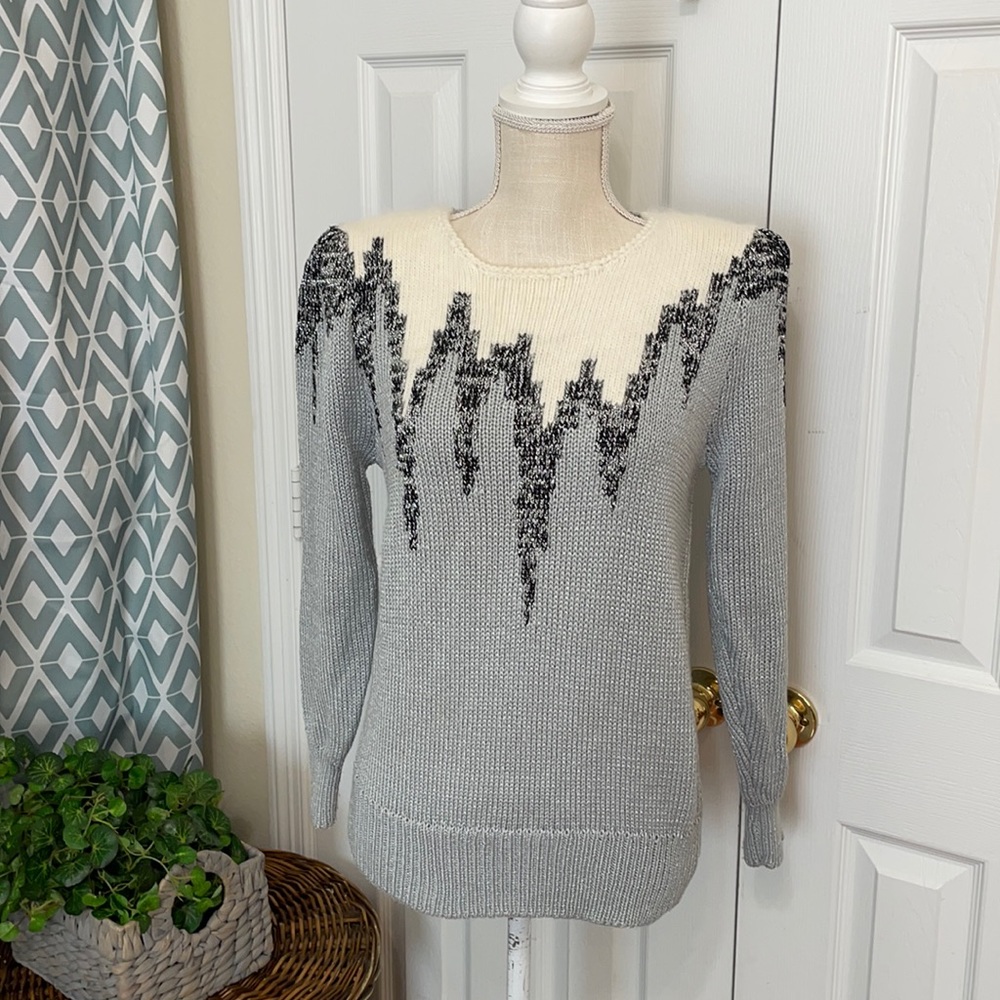 Vintage Gray, Black & Cream Sweater by Angenie / Size Small